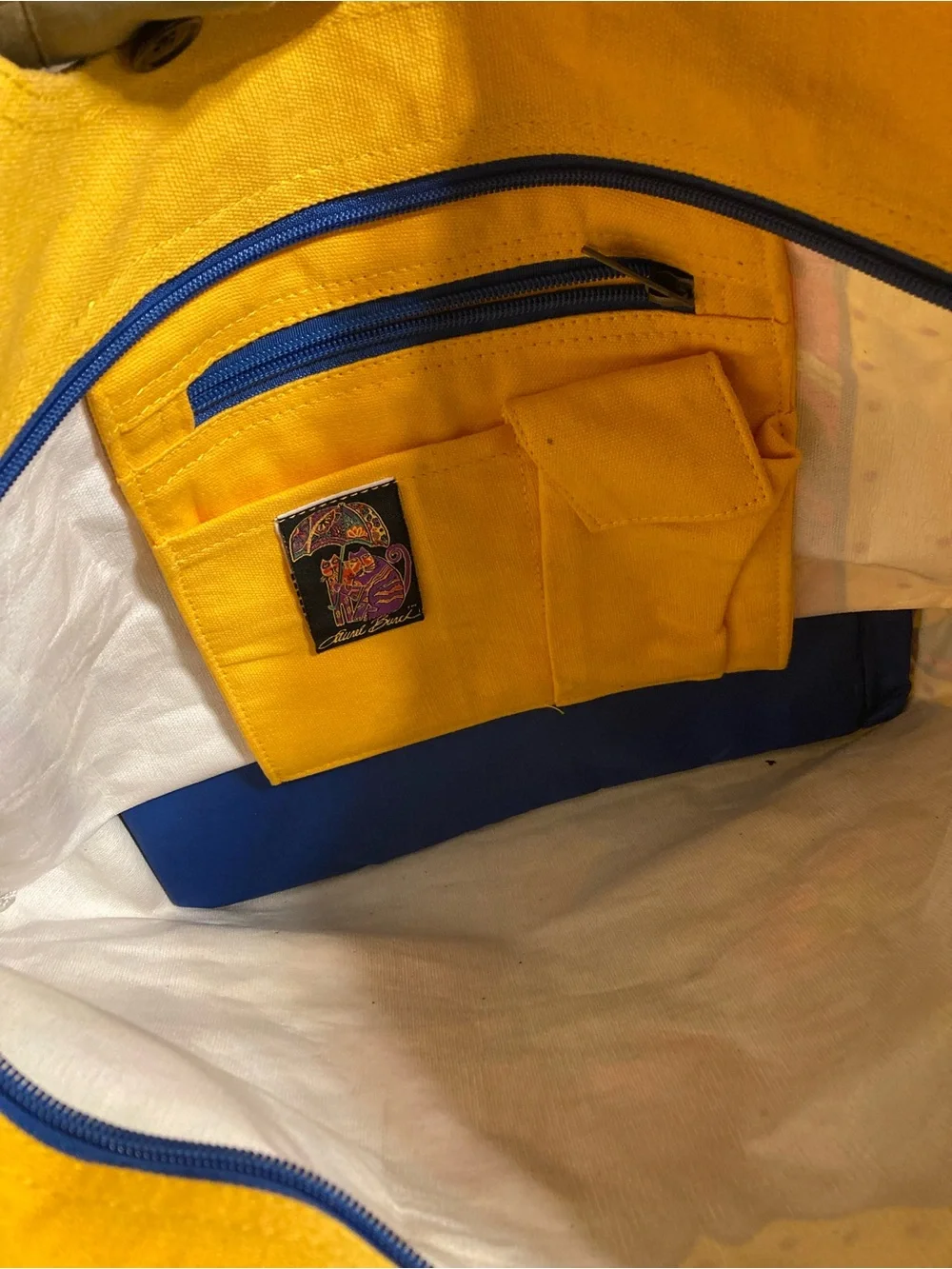 Laurel Burch Yellow & Blue Cat and Floral Tote